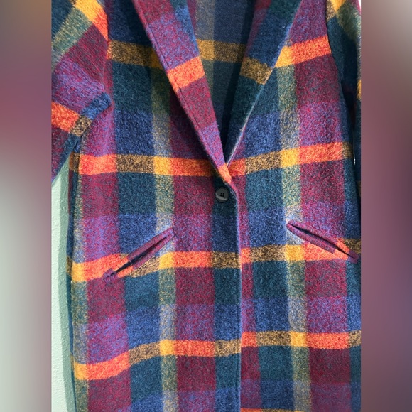 Rachel Zoe Multicolor Plaid Wool Blend Coat Size Small - Picture 2 of 6